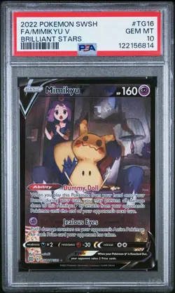2022 POKEMON SWORD & SHIELD BRILLIANT STARS #TG16 FULL ART/MIMIKYU V PSA 10 - Image 1