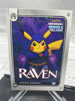 Pikachu as Raven #139 Lazer Holo DC Heroes & Villains (Non-Pokemon Fan Art) - Image 3