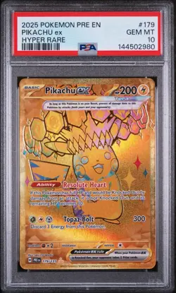 2025 Pokemon Prismatic Evolutions Pikachu ex Gold Hyper Rare 179 PSA 10 Gem Mint - Image 1