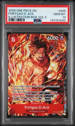2026 ONE PIECE PROMOS ILLUSTRATION BOX VOL.5 #005 PORTGAS D. ACE PSA 10! - Image 1