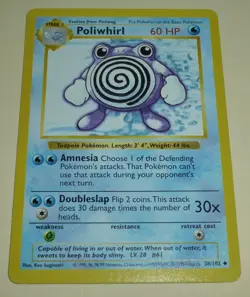Pokemon Card Poliwhirl Base Set Shadowless 38/102 Wizards of the Coast 1999 - Image 1