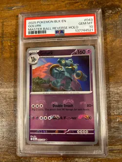 POKEMON 2025 Black Bolt Master Ball Holo GOLURK #043 PSA 10 Gem Mint RARE - Image 1