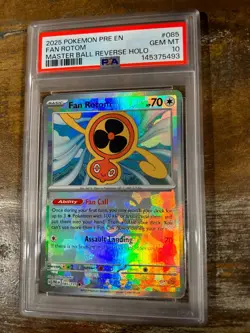 POKEMON 2025 Prismatic Evolutions Master Ball Holo FAN ROTOM #085 PSA 10 Gem - Image 1