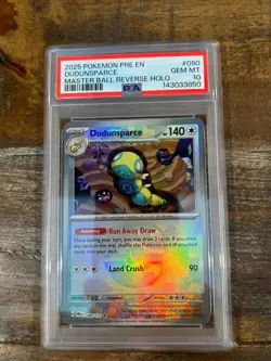 POKEMON 2025 Prismatic Evolutions DUDUNSPARCE Master Ball Holo #080 PSA 10 Gem - Image 1