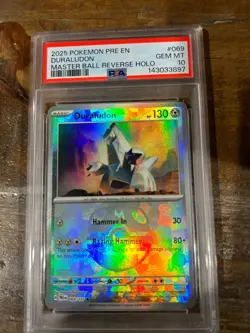 Pokemon 2025 Prismatic Evolutions Master Ball Holo DURALUDON #069 PSA 10 Gem - Image 1
