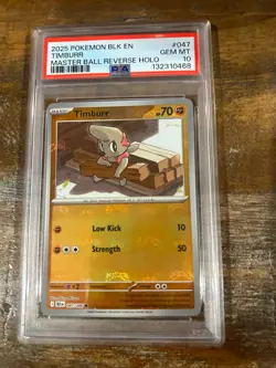 Pokemon 2025 Black Bolt Masterball Reverse Holo TIMBURR #047 PSA 10 Gem Mint - Image 1