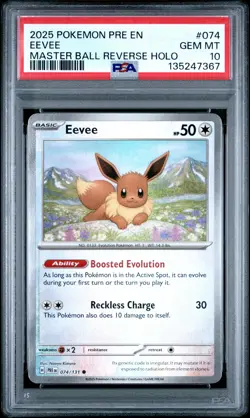 2025 POKEMON PRE EN-PRISMATIC EVOLUTIONS MASTER BALL REVERSE HOLO EEVEE PSA 10 - Image 1