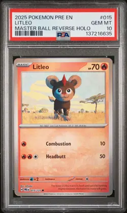 2025 POKEMON PRE EN-PRISMATIC EVOLUTIONS MASTER BALL REVERSE HOLO LITLEO PSA 10 - Image 1
