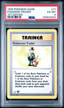1999 POKEMON GAME 1ST ED #77 POKEMON TRADER PSA 6 - Image 1
