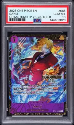 2025 ONE PIECE PROMOS CHAMP 25-26-TOP 8 #065 SANJI PSA 10 - Image 1