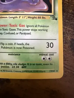 Pokemon TCG Muk 13/62 Fossil Holo Rare LP - Image 5