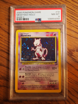 Pokemon 2000 Base 2 Mewtwo rare foil card, PSA 8 w/ swirl - Image 1
