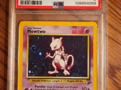 Pokemon 2000 Base 2 Mewtwo rare foil card, PSA 8 w/ swirl - Image 2