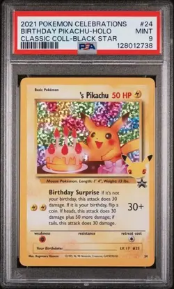 PSA 9 Grading Card Pokemon PTCG - CELEBRATIONS Birthday Pikachu Holo #24 EN - Image 1