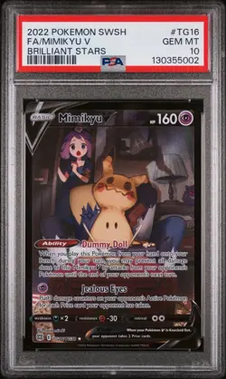 2022 POKEMON SWORD & SHIELD BRILLIANT STARS #TG16 FULL ART/MIMIKYU V PSA 10 - Image 1
