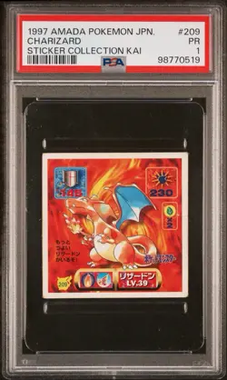 PSA 1 CHARIZARD 1997 AMADA POKEMON STICKER 209 KAI GRADED MINT JAPANESE PM-TPHLC - Image 1