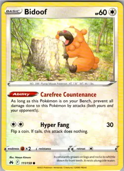 Bidoof 111/159 Common Crown Zenith NM Pokemon Card - Image 1