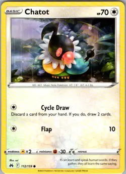 Chatot 112/159 Common Crown Zenith NM Pokemon Card - Image 1