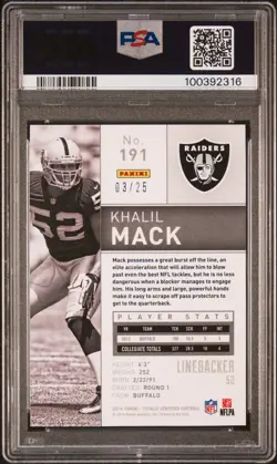 2014 Panini Totally Certified Khalil Mack /25 Platinum Gold RC Rookie PSA 10 GEM - Image 2