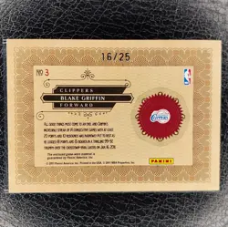 BLAKE GRIFFIN /25 Nuggets PRIME Patch 2011 Gold Standard NBA Basketball Card #3 - Image 2