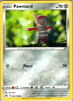 Pawniard (92) 092/159 Common Crown Zenith NM Pokemon Card - Image 1