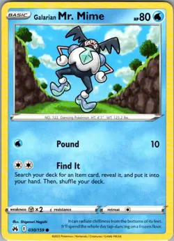 Galarian Mr. Mime 030/159 Common Crown Zenith NM Pokemon Card - Image 1