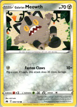Galarian Meowth 084/159 Common Crown Zenith NM Pokemon Card - Image 1