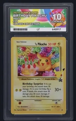 Pokemon TCG Birthday Pikachu #24 Celebrations 25th Anniversary Ace 10 Gem Mint - Image 3