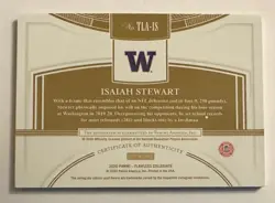 PANINI FLAWLESS : ISAIAH STEWART ROOKIE BASKETBALL AUTO CARD 08/10 2020 GOLDU - Image 3