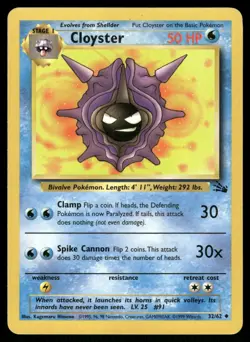 Cloyster 32/62 Uncommon Fossil Pokemon Unlimited Lightly Played - Image 1