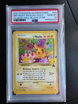 2021 Pokemon Celebrations Birthday Pikachu -Holo Classic Coll Black Star PSA 10 - Image 1