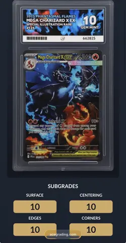 Pokemon TCG: Mega Charizard X EX 125/094 - ACE 10 PERFECT SUB GRADES - Image 3