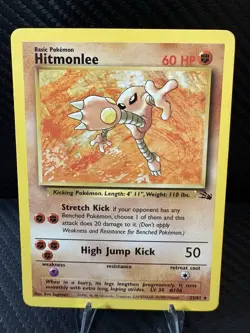Hitmonlee 22/62 Fossil Set Non Holo Rare 1999 WOTC Vintage Pokemon Card LP+ - Image 1