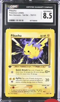 CGC 8.5 NM MINT Pikachu 70/111 Neo Genesis First 1st Edition 2000 WOTC Pokemon - Image 1