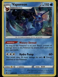 Vaporeon Promo SWSH: Sword & Shield Promo Cards SWSH072 Water Holofoil Pokemon C - Image 1