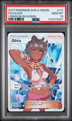 2017 POKEMON SUN & MOON CRIMSON INVASION #111 FULL ART/OLIVIA PSA 10 - Image 1