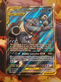 2019 Pokemon Blastoise and Piplup GX Full Art Sun & Moon Cosmic Eclipse 214/236 - Image 1