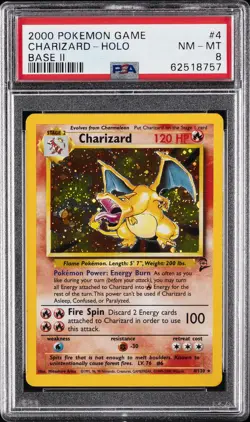 2000 POKEMON BASE SET 2 #4 CHARIZARD-HOLO PSA 8 - Image 1