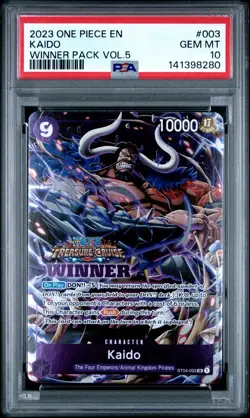 2023 ONE PIECE PROMOS 003 KAIDO WINNER PACK VOL.5 PSA 10 GEM MINT - Image 1