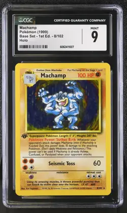 CGC 9 MINT Machamp 1999 Base Set 1st Edition 8/102 Holo Pokemon Card psa - Image 1