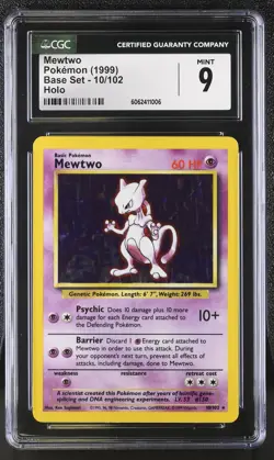 CGC 9 MINT Mewtwo 1999 Base Set 10/102 Holo Pokemon Card psa - Image 1