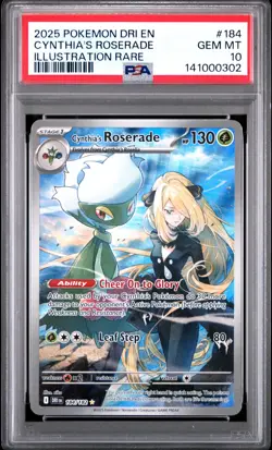 2025 POKEMON DRI EN-DESTINED RIVALS ILLUSTRATION RARE CYNTHIA'S ROSERADE PSA 10 - Image 1