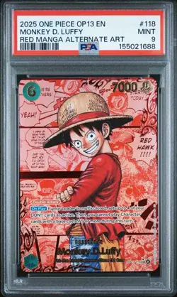 2025 ONE PIECE OP13 EN ENGLISH 118 MONKEY D. LUFFY RED MANGA ALTERNATE ART PSA 9 - Image 1