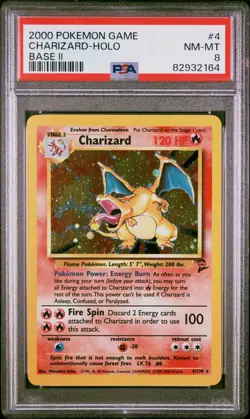 [PSA 8] Pokemon Charizard #4/130 Holo - Base Set 2 2000 🔥 - Image 1