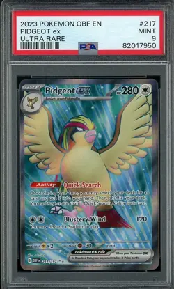 2024 Pokemon Obsidian Flames 217/197 PIDGEOT ex Ultra Rare PSA 9 Mint - Image 1