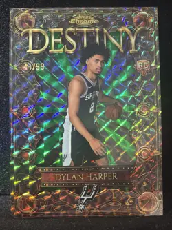 2025 Topps Chrome Destiny D-2 Dylan Harper Rookie San Antonio Spurs /99 - Image 1