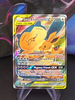 Pokemon TCG Eevee & Snorlax GX SM169 full art holo tag team LP+/NM - Image 1