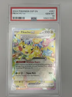 2024 Pokemon SSP EN Pikachu ex #57 GEM MT 10 - Image 1