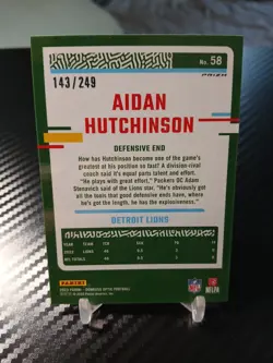 2023 Donruss Optic Football Aidan Hutchinson #58 Orange Prizm SP 143/249 - Image 3