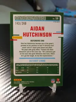2023 Donruss Optic Football Aidan Hutchinson #58 Orange Prizm SP 143/249 - Image 4